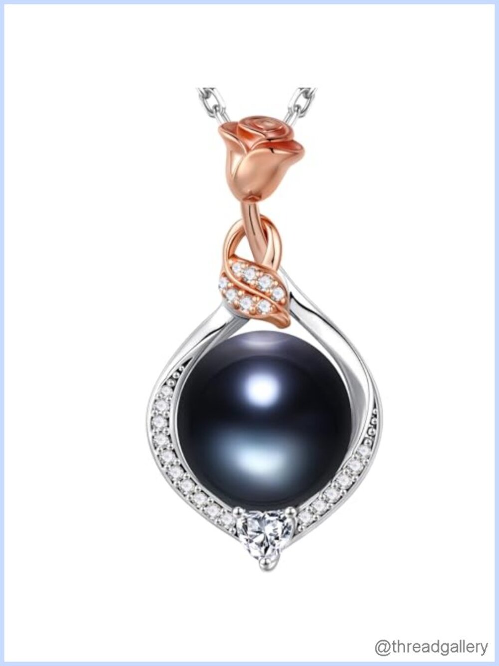 Black Pearl Pendant Necklace 925 Sterling Silver Adjustable Chain
